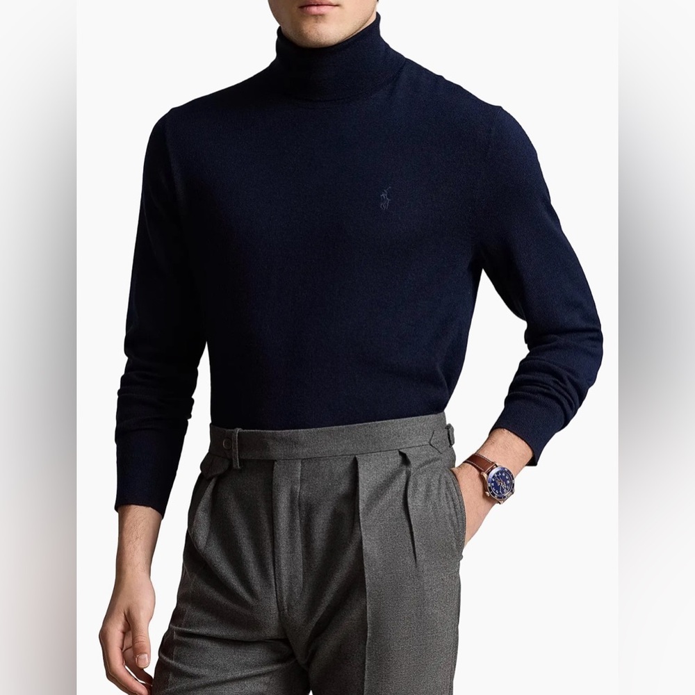 NWT Polo by Ralph Lauren Men's Navy Turtleneck Wool Sweater